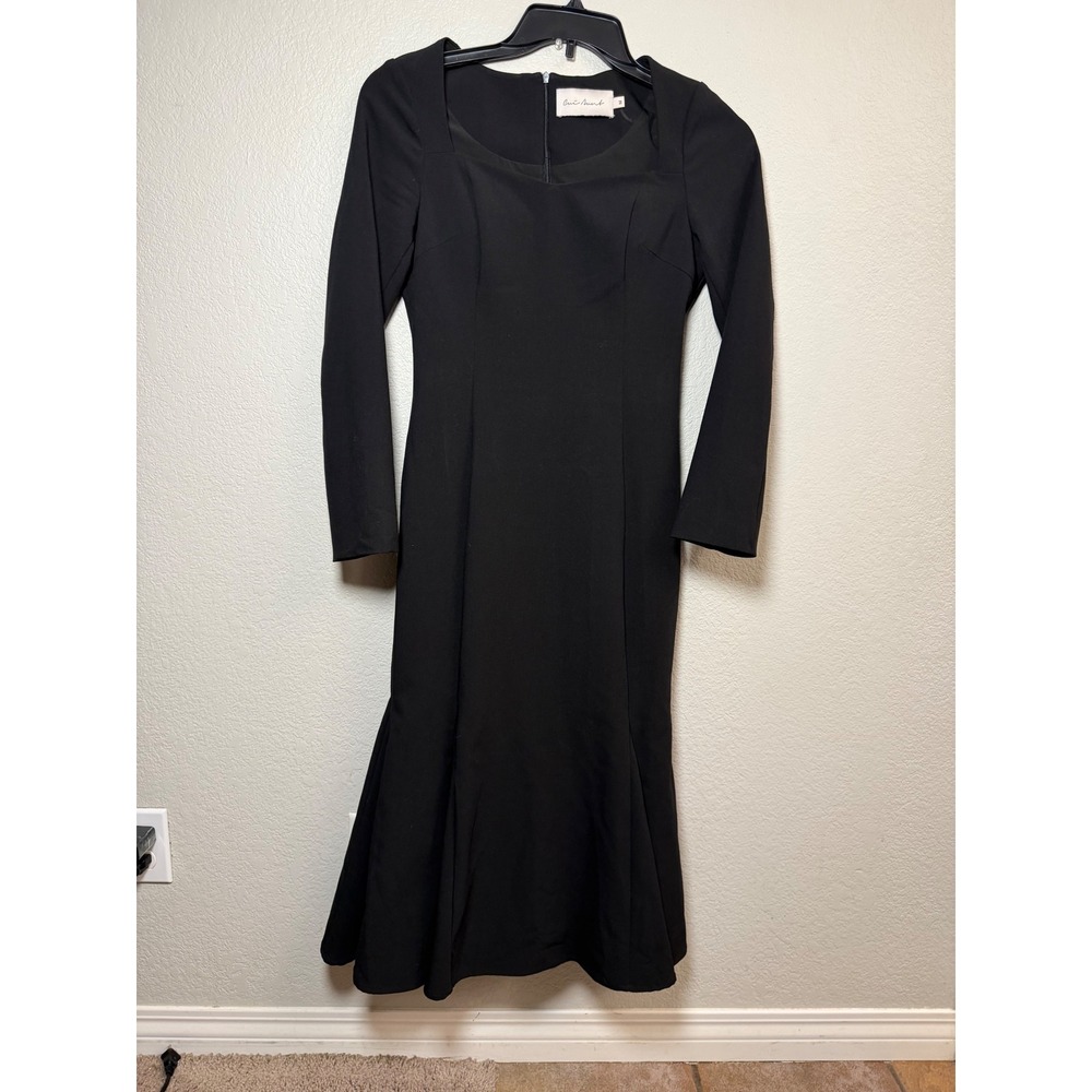 Cui Sunt Black Long Sleeve Square Neck Mermaid Midi Dress Size Medium